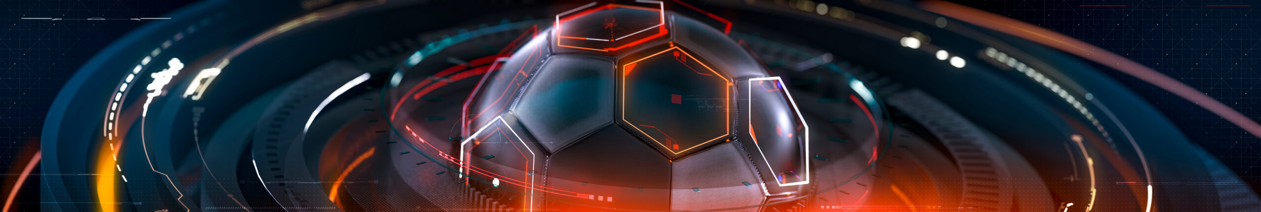 Panoramic 3d Rendering Of Futuristic Neon Style Soccer Ball